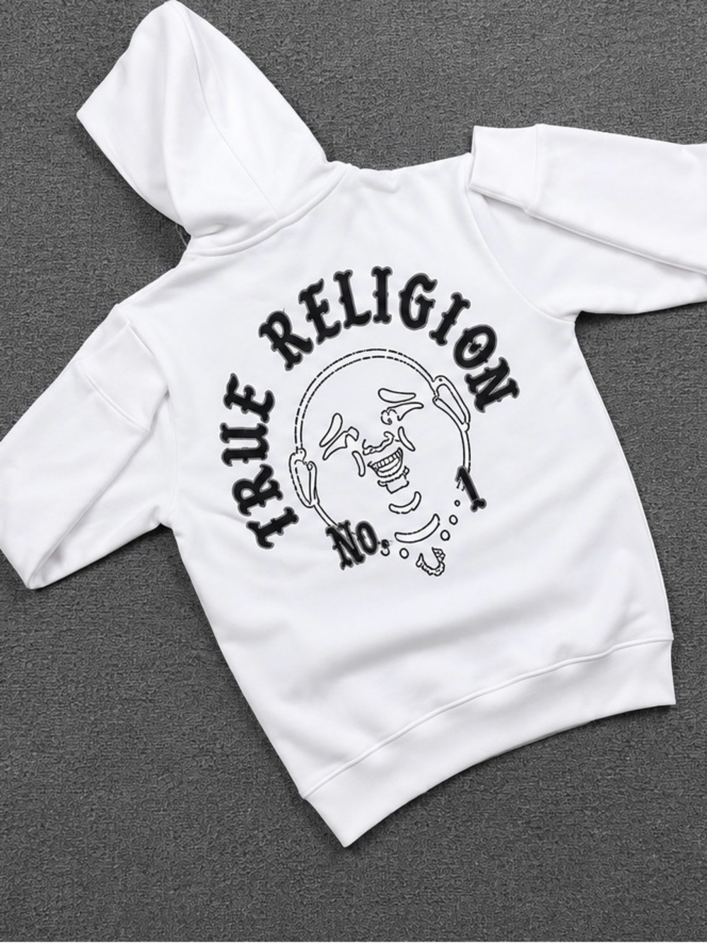True Religion White Hoodie with Black Graphic with shorts